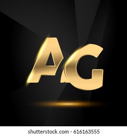 AG initial letters Swoosh shiny elegant logo golden chrome black background - stock vector