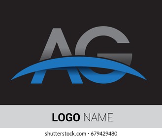 AG initial logo company name colored grey and blue swoosh design.