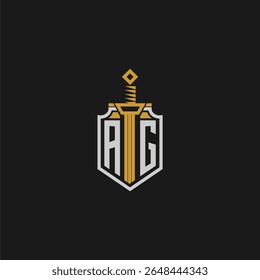 AG monograma inicial para imagem em estilo escudo e espada
