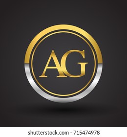 AG Letter logo in a circle, gold and silver colored. Vector design template elements for your business or company identity.