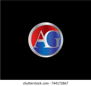 AG Letter logo Design in a circle. Blue Red and silver colored

