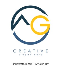 Plantilla de vectores de tipografía de círculo de diseño de logotipo AG. Vector de logotipos de letras creativas AG