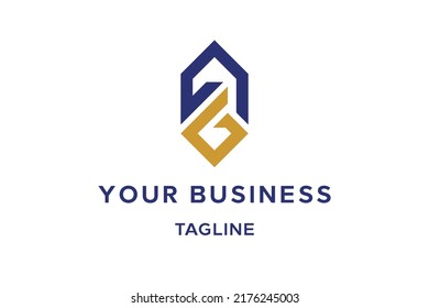 AG logo design, letter, monogram, icon, symbol, initials, geometric shapes with bold navy and gold tones. Ideal for real estate, architecture, or luxury branding seeking elegance and strength.