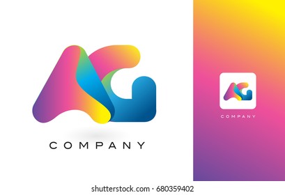AG Logo Letter With Rainbow Vibrant Colors. Colorful Modern Trendy Purple and Magenta Letters Vector Illustration.