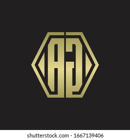 Monograma del logotipo AG con una plantilla de diseño redondeado de línea hexagonal con colores dorados