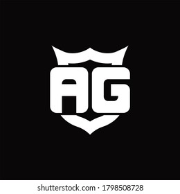 Monograma del logotipo AG con protección alrededor de la plantilla de diseño de forma de la corona