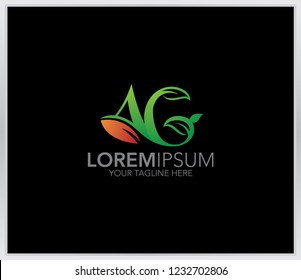 AG logo template. letter AG with leaf icon. initial design vector. leaf icon, logo