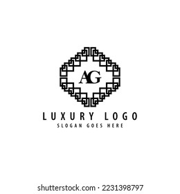 AG monogram vector logo within a cage complex line ornament. Logo for luxury product, brand, and business.