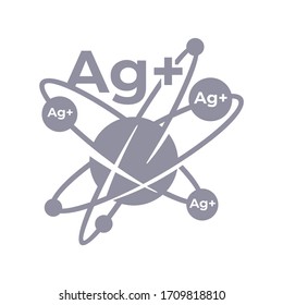 Ag+ Pictogram - Silver Ions Action Emblem - Antibacterial Effect Of Ion Solution - Science, Chemistry And Technology Marking, Icon Or Logo Template