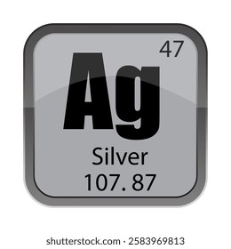 Ag silver 47. Forty seven symbol. Atomic mass 107.87. Precious metal tile.