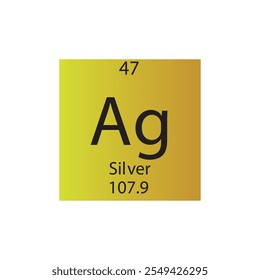 Tabla periódica del elemento químico del metal de la transición de la plata de Ag. Ilustración vectorial cuadrada plana simple, icono de estilo limpio simple con masa molar y número atómico para laboratorio, ciencia o clase de química.