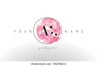 AG Watercolor Letter Logo Design with Circular Pink Brush Stroke.