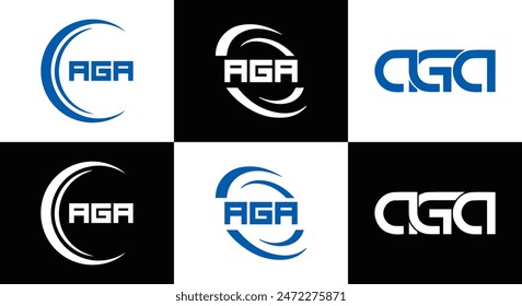 AGA logo. A G A design. White AGA letter. AGA, A G A letter logo design. A G A letter logo design in FIVE, FOUR, THREE, style. 