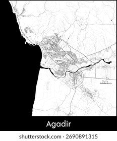 Agadir city map, Morocco - Topographic vector map poster