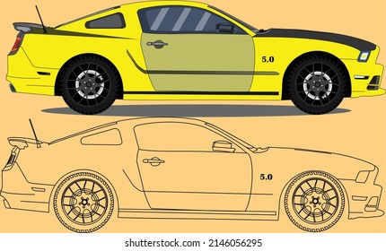 Agadir Morocco,april 11, 2022, Ford Mustang GT. Classic Muscle Car In Vector.FORD MUSTANG 5.0.