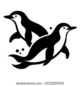 Again 2 Penguin swiming   under water show all leg premium quality outline art silhouette vector on a white background