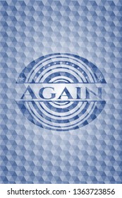 Again blue emblem or badge with geometric pattern background.