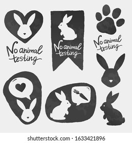 Against Animal Testing Stickers. Cruelty Free Vector Labels. Animal Rights Design. No Animal Testing Bunny In Heart Shape.