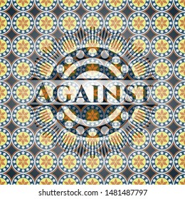 Against arabic badge background. Arabesque decoration.