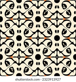 Against backdrop of skull liminal void, black and white pattern with orange accents reveals spooky cartoon skulls, adding touch of eerie charm.