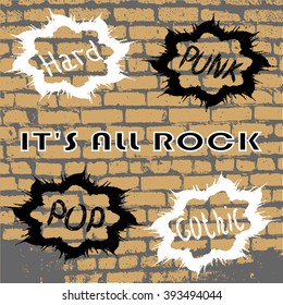 against the background of the old wall of words for everyone who loves to rock. vector illustration
