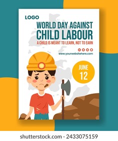 Against Child Labour Vertical Poster Flat Cartoon Hand Drawn Templates Background Illustration
