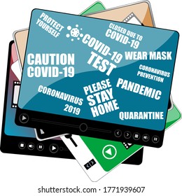 Against Coronavirus icon. Safe Isolation. COVID-19 icon. Novel coronavirus. COVID 19 Symptoms. Coronavirus Test. Media player set . Vector Illustration