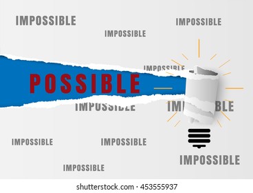 Against the current business concept as a metaphor for being  and  strategy solutions problems with the idea as possible text written under white torn paper filled with impossible text.