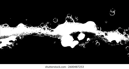 Against a deep black backdrop, vibrant foam bursts forth, showcasing a multitude of bubbles dancing within the textured surface, illustrating nature's raw dynamism and aesthetic beauty.
