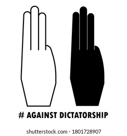 AGAINST DICTATORSHIP. Three fingers up icon. Anti-dictatorial icon.