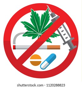 Against Drug Abuse Day Flat Sign On White Background, Vector 