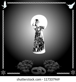 Against an electric bulb of a tower of a high voltage with wires. An illustration on a white background.