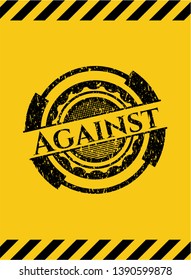 Against grunge black emblem with yellow background, warning sign. Vector Illustration. Detailed.