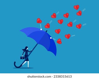 Against popular trends. Businesswoman holding umbrella to prevent heart attack