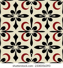 Against a pristine white backdrop, a captivating black and red pattern takes center stage, reminiscent of both art nouveau floor designs and art deco aesthetics, with a delightful peppermint.