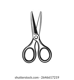 Against a pure white backdrop, discover a striking pair of open scissors with a classic black and white design, offering versatile usage and creative applications.