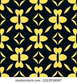 Against striking black backdrop, captivating yellow flower pattern emerges, reminiscent of art nouveau with its dark, intricate motifs and botanical charm.