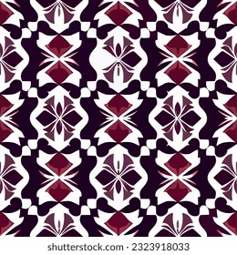 Against striking black background, bold red and white pattern stands out. The repeating fabric pattern is overlaid with an aizome pattern, resulting in visually dynamic and captivating.