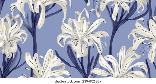 Agapanthus floral seamless pattern texture background. Ideal for printing on fabric and paper.