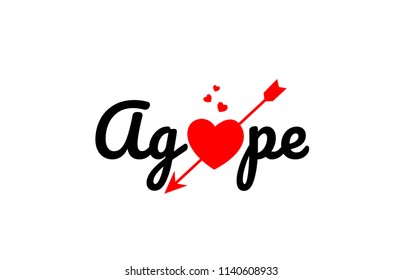 agape word text with red broken heart with arrow concept, suitable for logo or typography design