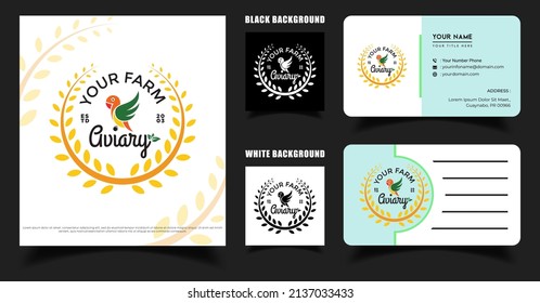 Agapornis or Love Bird Aviary Logo Template, Business Card Template, Parrot Farm vector Logo Idea Inspiration