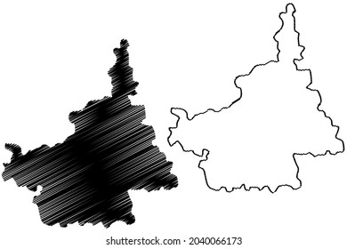 Distrito de Agar Malwa (estado de Madhya Pradesh, división de Ujjain, República de la India) mapa de ilustración vectorial, dibujo garabato mapa de Agar Malwa