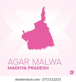 Mapa do Distrito de AGAR MALWA, Madhya Pradesh, Índia - Estrutura vetorial editável.