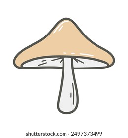 Agaric mushroom with large cap clip art. Forest single edible or poisonous mushroom, vector graphic