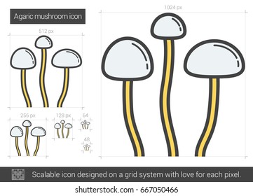Agaric mushroom vector line icon isolated on white background. Agaric mushroom line icon for infographic, website or app. Scalable icon designed on a grid system.