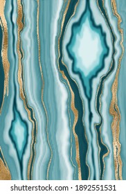 Agate or Liquid Marble Texture Rich Vector Premium Background Design. Abstract cool texture for poster layout, turquoise gold marble or agate stone imitation in light colors. 