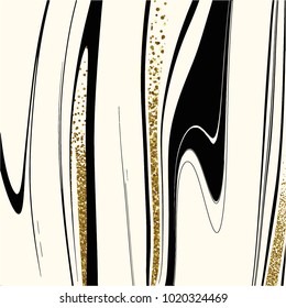 Agate or marble streaks vector card set. Cream, gold and black a