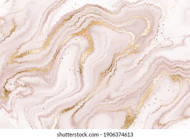 Agate mineral abstract painting background with gold wave and dust texture. 