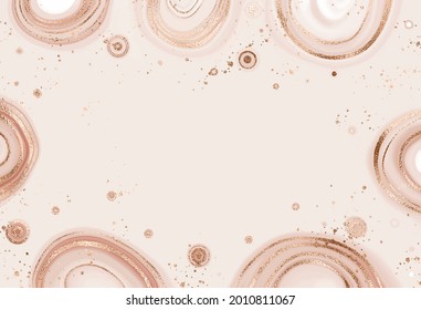 Agate slice border background design print  with gold glitter confetti texture.