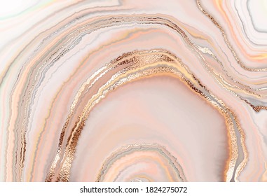 Agate slice canvas abstract painting background with gold stripe texture. 